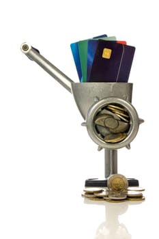 credit cards mincing in a old mincer