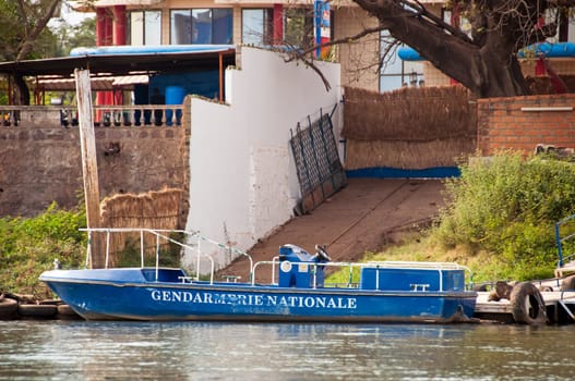 Gendarmerie Nationale boat on the river Niger in Bamako, Mali