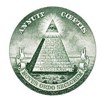 Dollar pyramid on white background macro