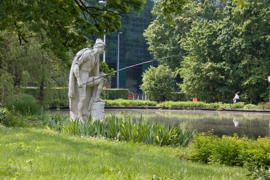 sculpture of an angler in Maksimir, Zagreb