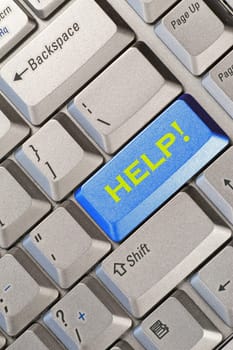 blue computer keyboard button with help word