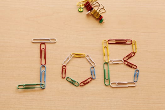 Job word made with colorfull paper clips
