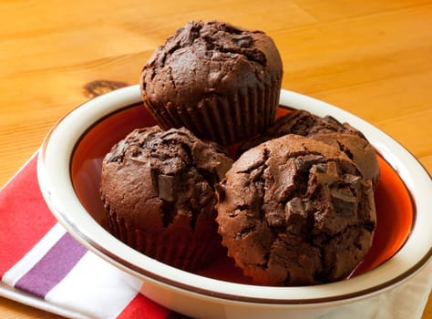 Chocolate muffins with dark chocolate chips