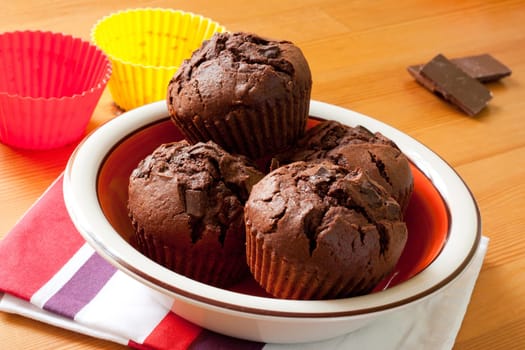 Chocolate muffins with dark chocolate chips