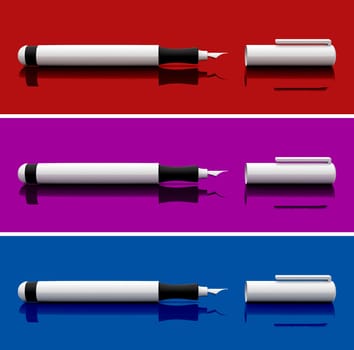 3x Fountain Pen - Red / Purple / Blue