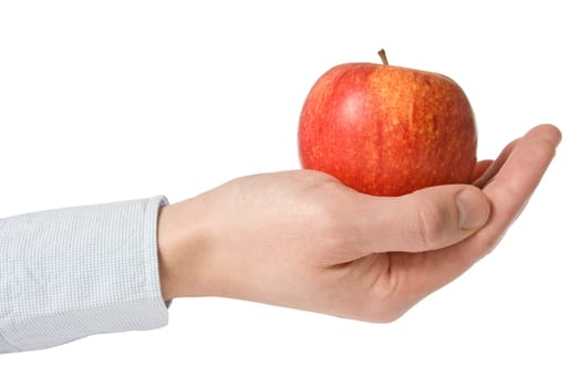 hand with apple isolated on white background