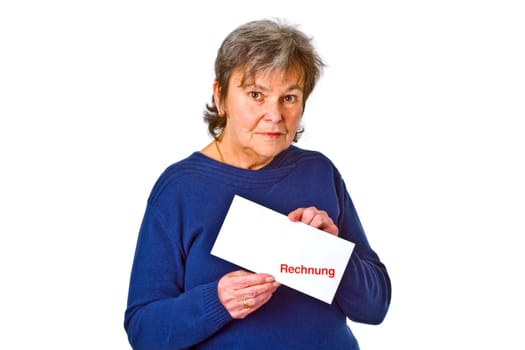 Woman with bill - exposed on white background