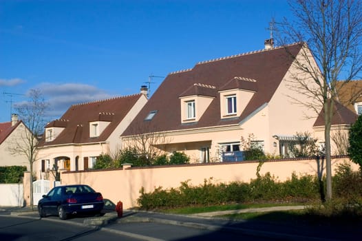 New real estate in France in the Paris region. Houses in an allotment which has just been finished.