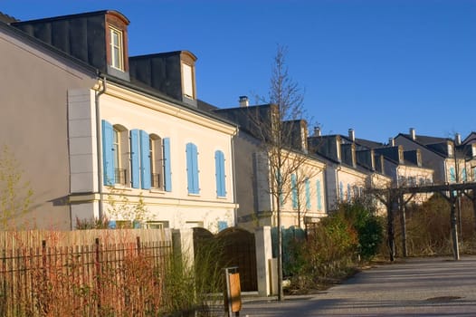 New real estate in France in the Paris region. Houses in an allotment which has just been finished.