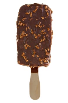 ice cream covered with chocolate and almonds
