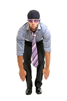 Businessman with swimming gear isolated in white
