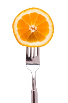 White isolated orange on a fork