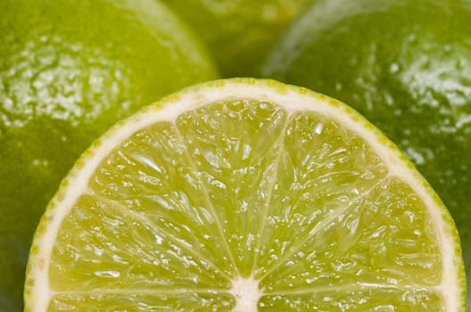 Close-up of a sliced green lime