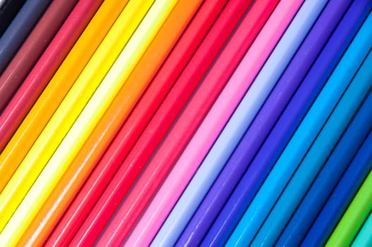 Shot of multicolored wooden pencils, rainbow arrangement