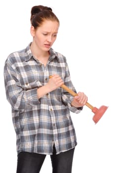 Studio shot of a young woman with a suction cup