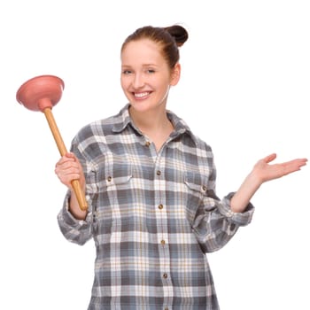 Studio shot of a young woman with a suction cup
