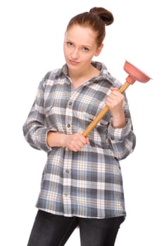Studio shot of a young woman with a suction cup