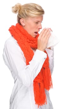 Studio recording of a young woman with a cold