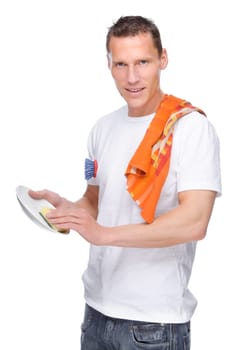 Studio shot of a young househusband