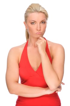 Studio shot of a young and thoughtful woman