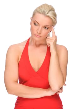 Studio shot of a young and thoughtful woman