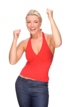 Studio shot of a young and smiling woman