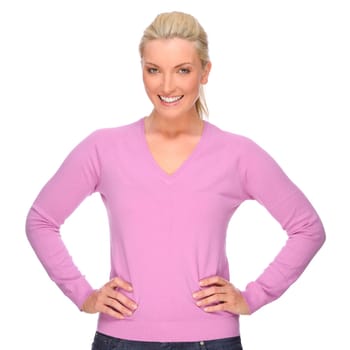 Studio shot of a young and smiling woman