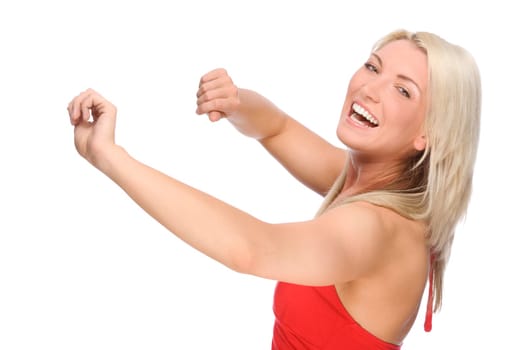 Studio shot of a young and smiling woman