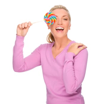 Studio shot of a young woman with a lolly
