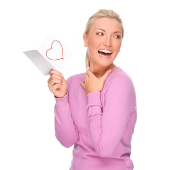 Studio shot of a young woman with love letter