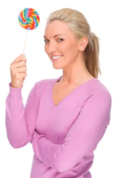 Studio shot of a young woman with a lolly