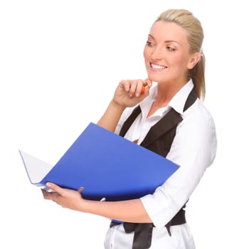 Studio shot of a young woman with a file folder