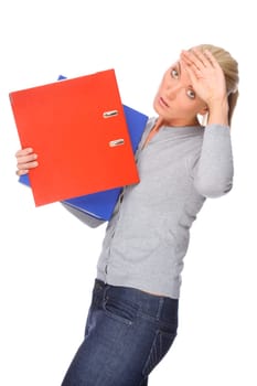 Studio shot of a young woman with a file folder