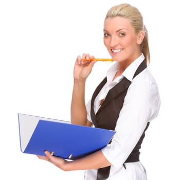 Studio shot of a young woman with a file folder