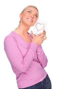 Studio shot of a young woman with love letter