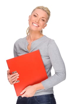 Studio shot of a young woman with a file folder