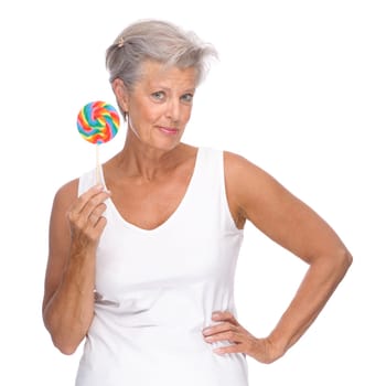 Studio shot of an active and happy senior woman