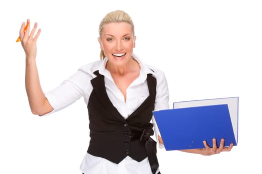 Studio shot of a young woman with a file folder