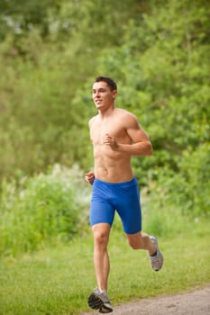 Young man doing running training
