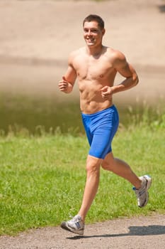Young man doing running training
