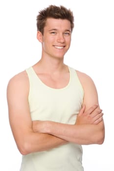 Studio shot of a young and happy man