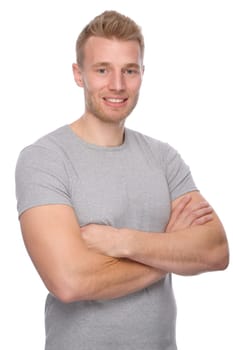 Portrait of a young man showing background