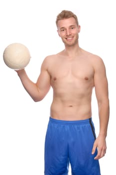 Studio shot of a young volleyball player against a white background