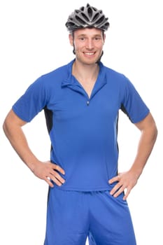Studio shot of a cyclist against a white background