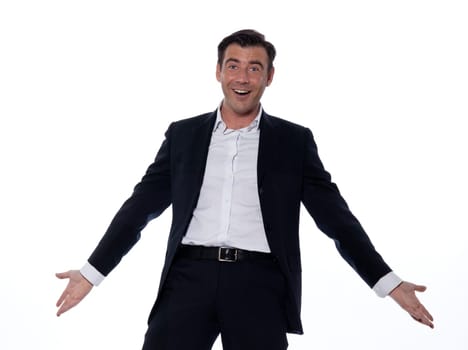 one happy joyful  caucasian friendly man studio portrait on white background