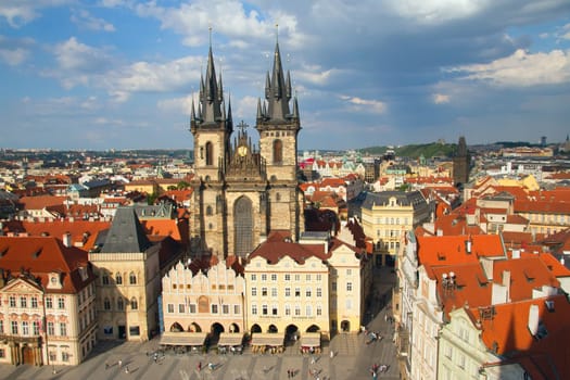 Old town square with church of Virgin Maria Before Tyn, Prague, Czech republic