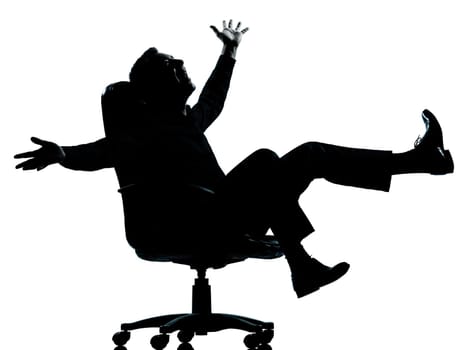 one caucasian business man happy joy  silhouette Full length in studio isolated on white background