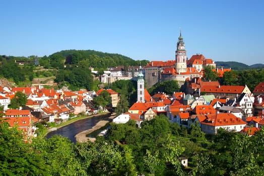 General view of the city named Cesky Krumlov in South Bohemia (Czech Republic, Central Europe)