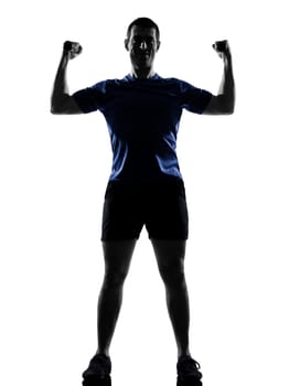 man exercising workout fitness aerobics posture in silhouette studio isolated on white background