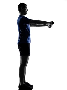 man exercising workout fitness aerobics posture in silhouette studio isolated on white background